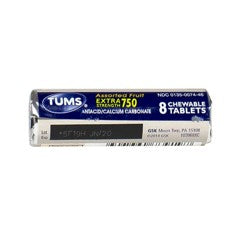 Tums EX 750 Assorted Fruit Antacid, roll of 8 chewable tablets