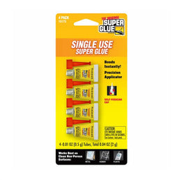 Super Glue Single Use, 4 pack, 0.01 oz. tubes